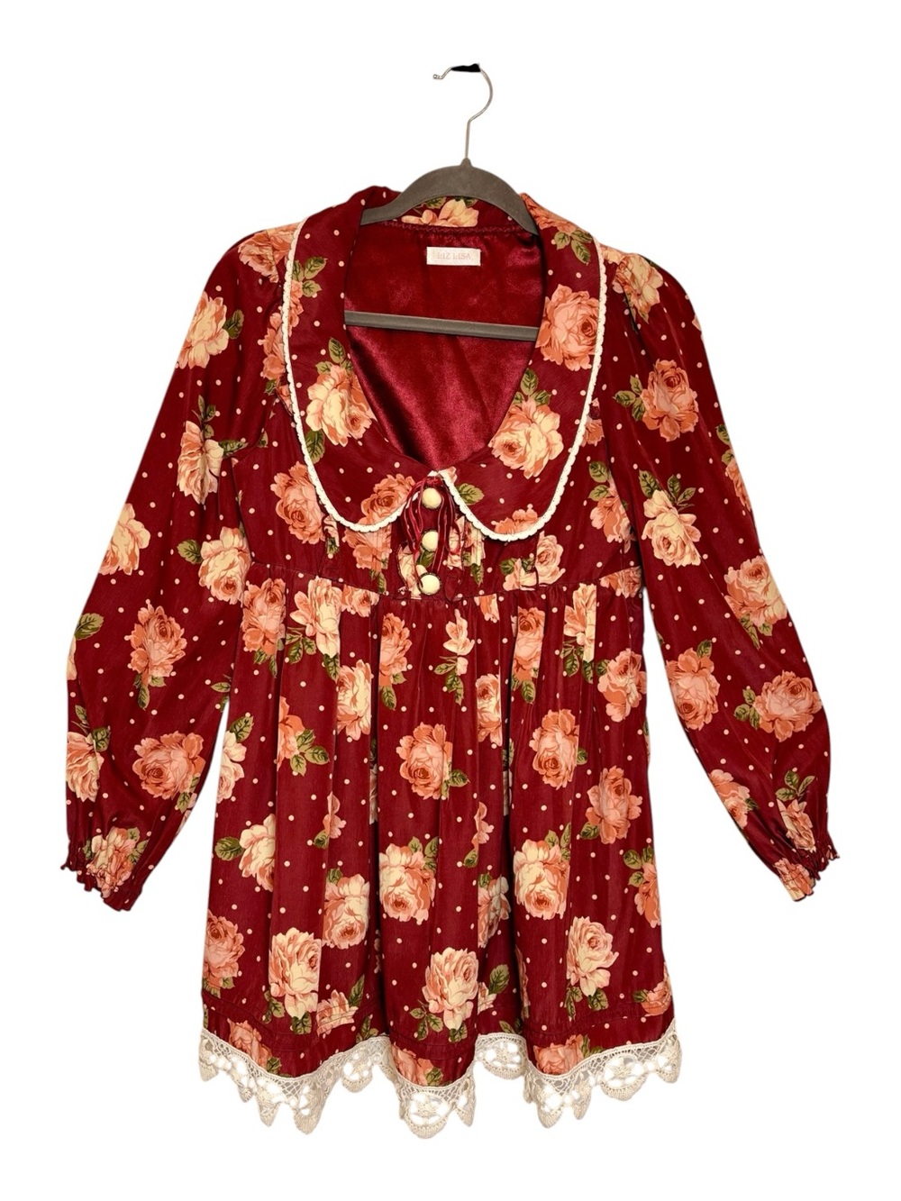 Liz Lisa Burgundy Floral Babydoll Dress Coquette Feminine Romantic